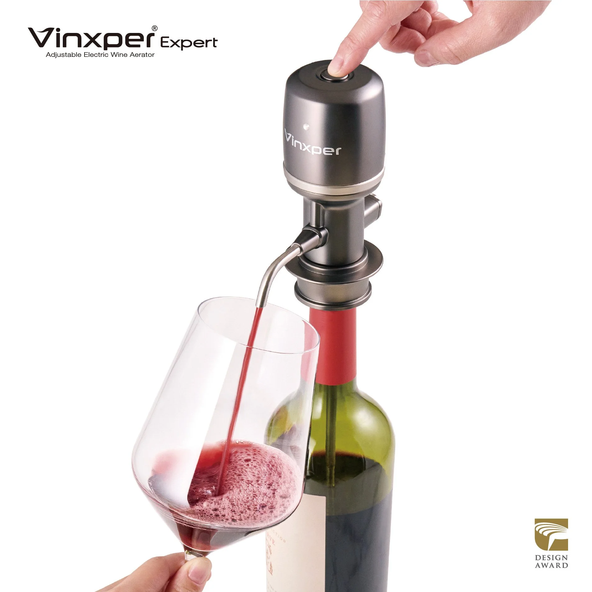 Vinxper Expert - Adjustable Electric Wine Aerator (Gun Metal) Set